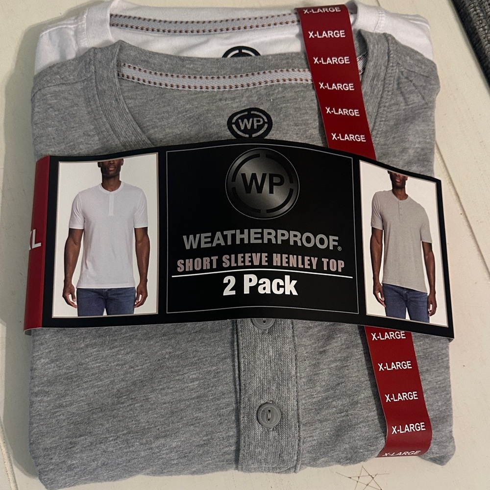 Weatherproof Men's Short Sleeve Henley Top 2 Pack -‎ Gray and White size XL